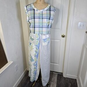 2pc vintage tablecloth linen lace butterfly upcycled  pants and  top S-M‎